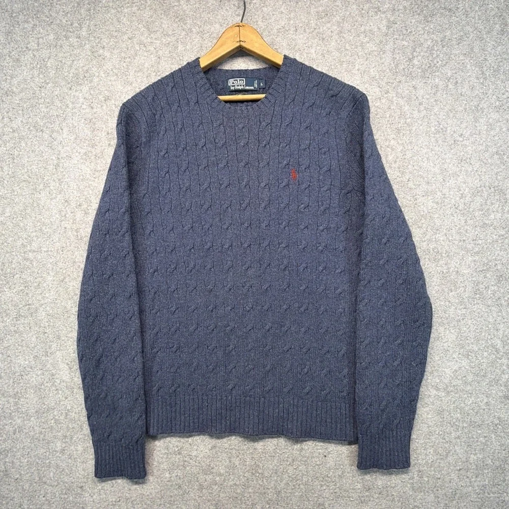 Vintage Polo Ralph Lauren Angora Wool Cable Knit Sweater Large Pony Fisherman